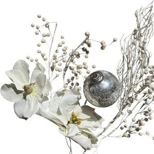 Elegant White and Silver Floral Ornament Set